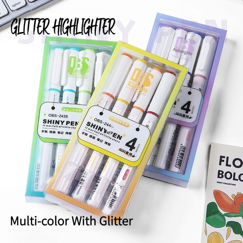 4 Colors/Set Glitter Highlight - đánh giá và giá Highlighter Set Pastel